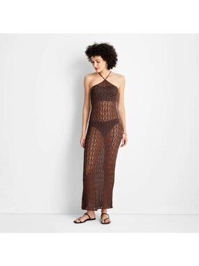 Future Collective Dark Brown Maxi Length Cover Up Swim Dress -- Women's XXL NWOT